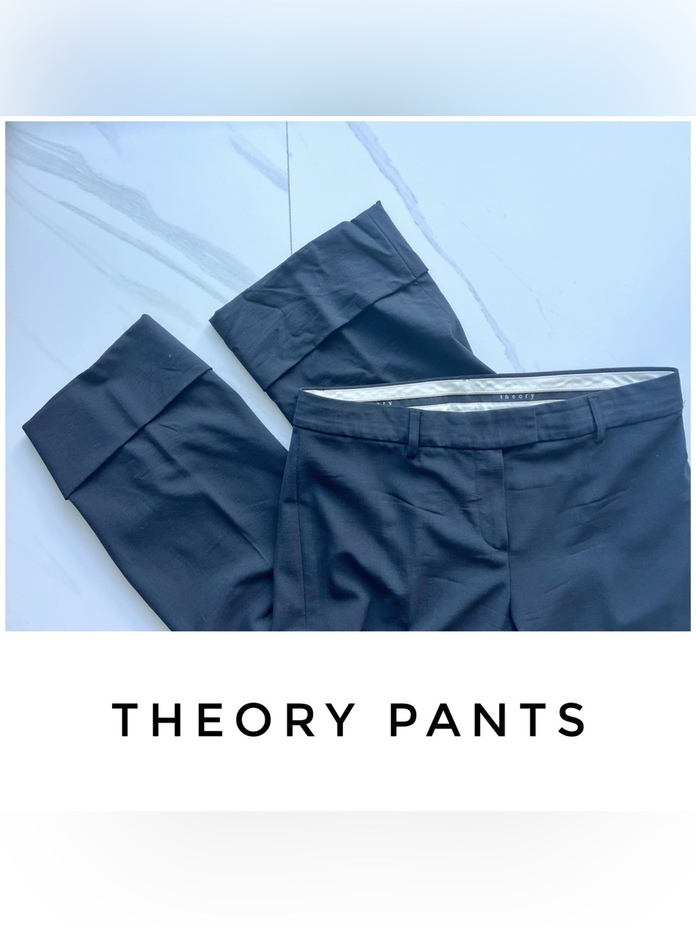 Theory pants size 6 black wool slacks trousers cuffed